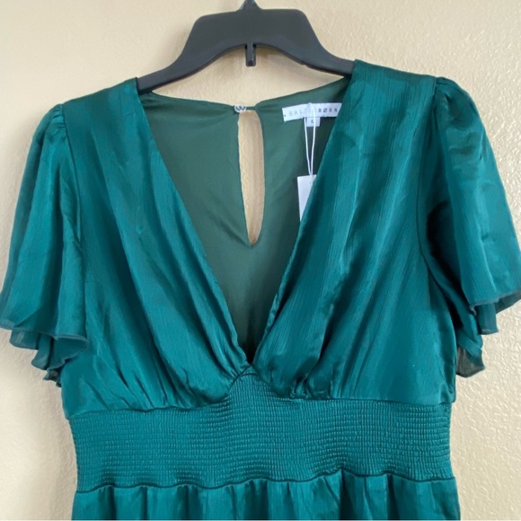 Baltic Born New Size L Prague Satin Smocked Empire‎ Waist Maxi Dress Dark Green - Picture 8 of 15